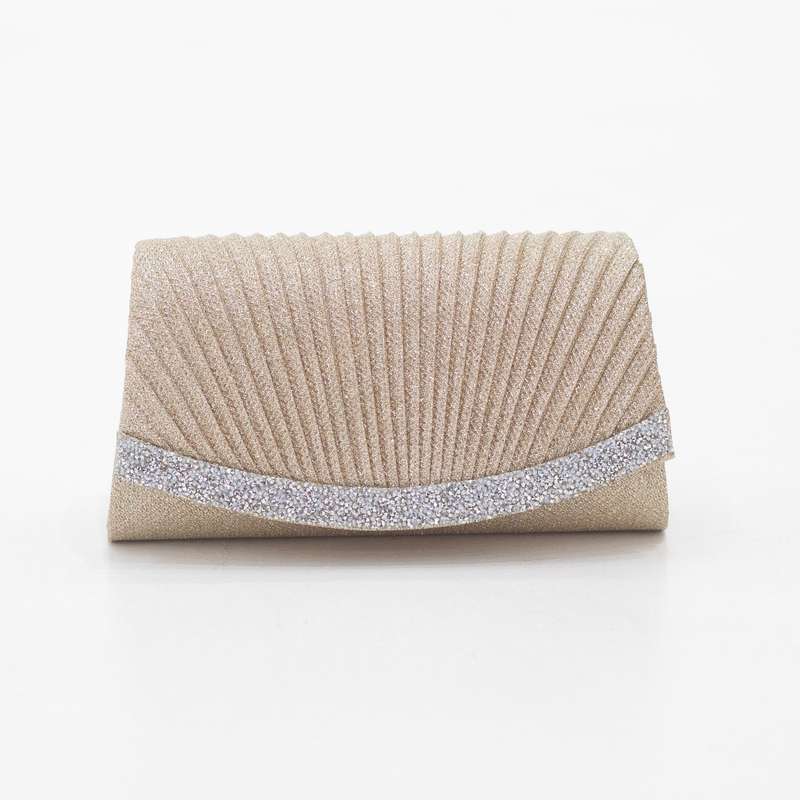 Curve silver lining-belt detailed weaved shimmer clutch bag