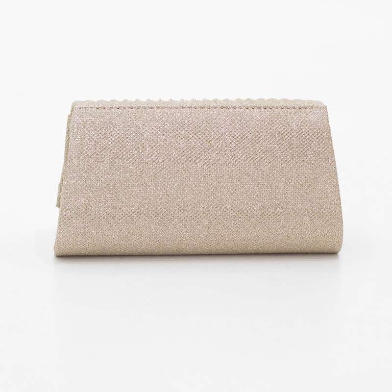 Curve silver lining-belt detailed weaved shimmer clutch bag