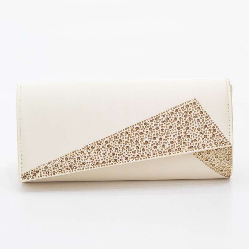 Angle diamante detail satin fabric clutch bag