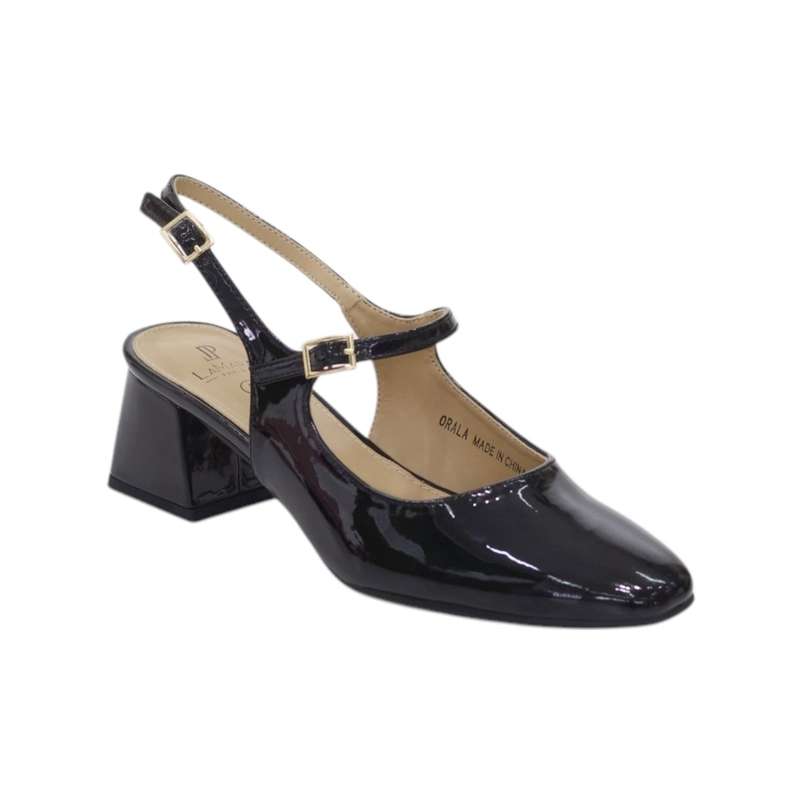 Orala glossy patent closed toe sling back court shoes on 5cm block heel
