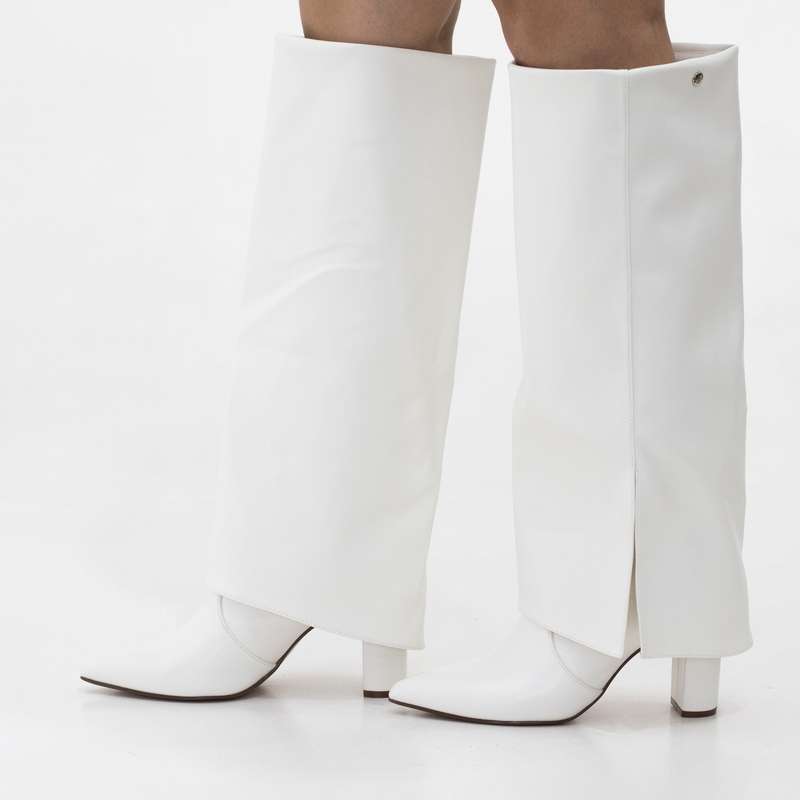 Vonda 8.5cm heel slouchy pu bootleg long boot white