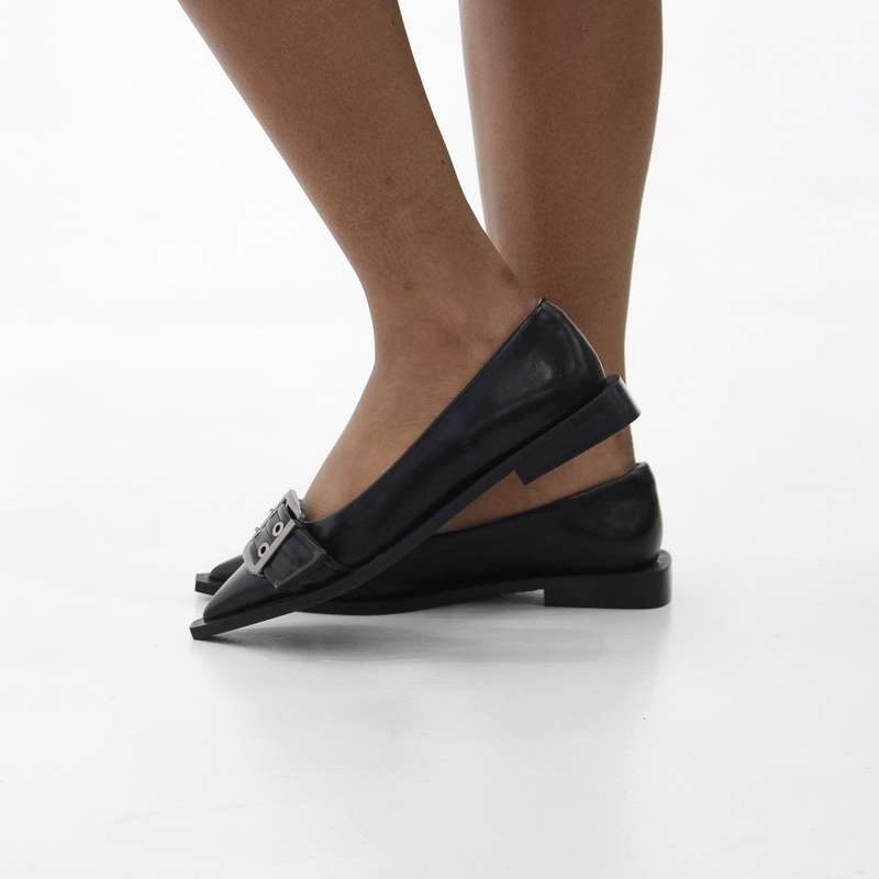 Alicja sharp silhouette toe buckle embellished gladiator pump
