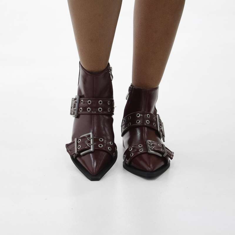 Maja sleek pointed toe double band embellished gladiator bootie
