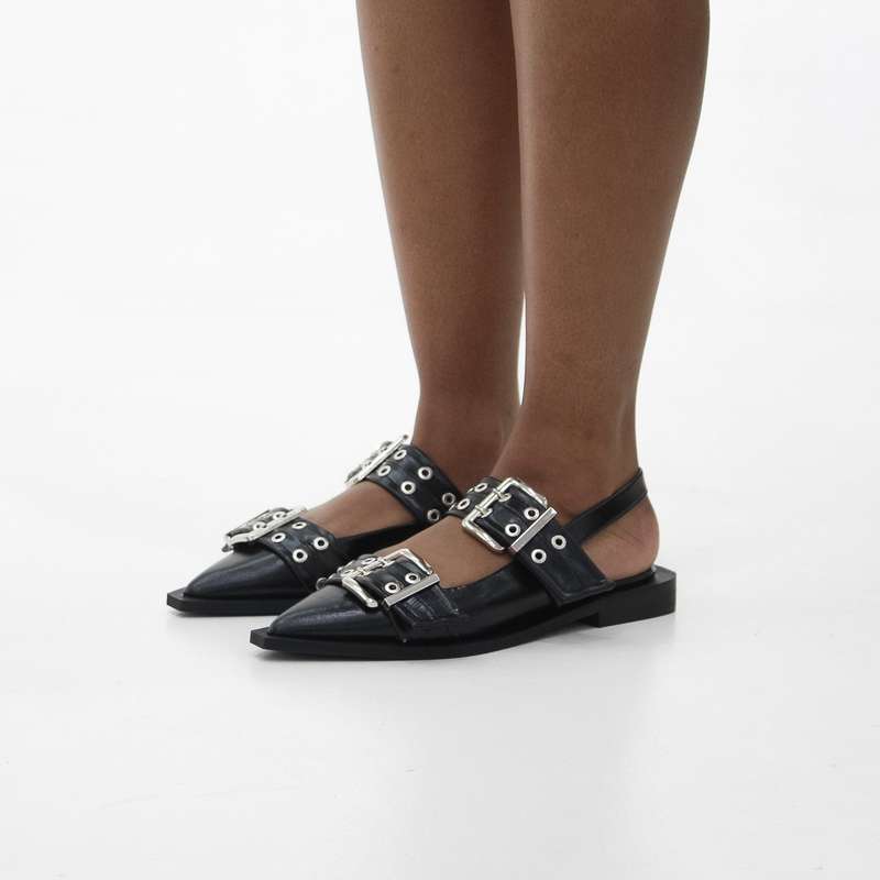 Pola 2cm flat heel elastic support sling back shoe with buckle decor