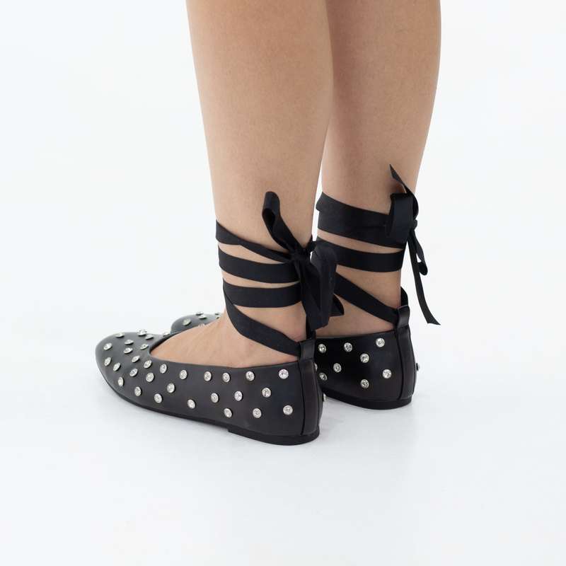 Emma Ballerina Flat tie-up studded flat pump with detachable ribbon