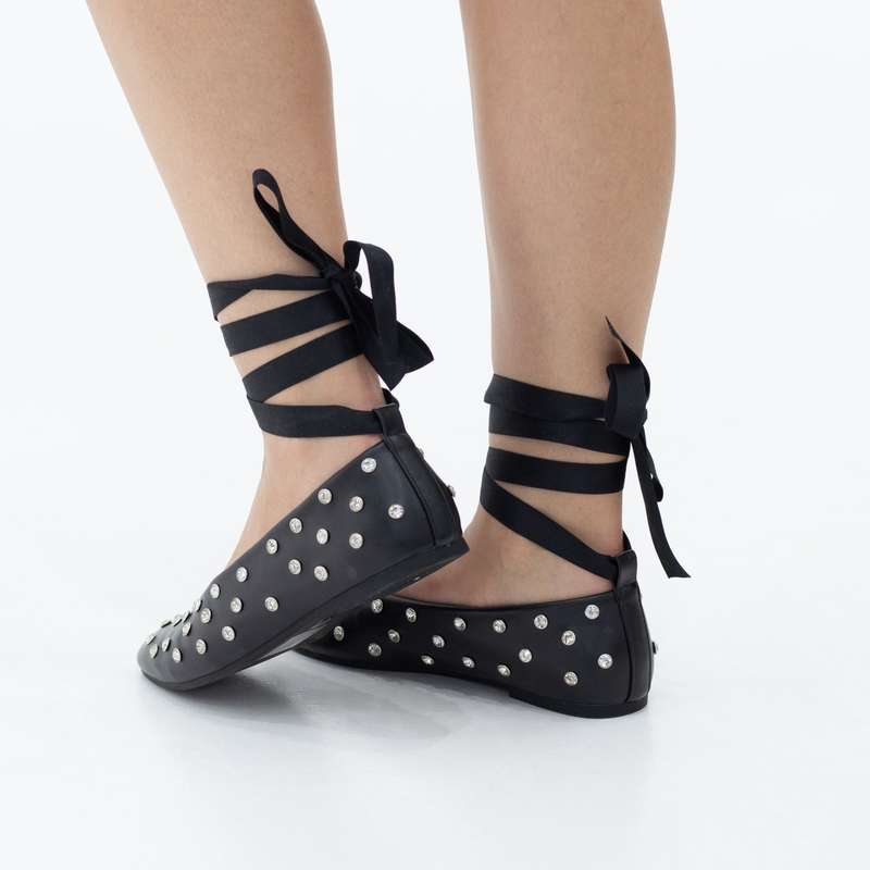 Emma Ballerina Flat tie-up studded flat pump with detachable ribbon