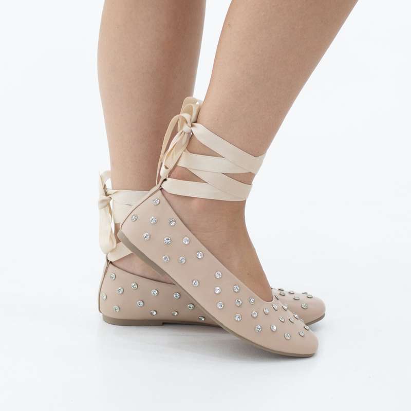 Emma Ballerina Flat tie-up studded flat pump with detachable ribbon