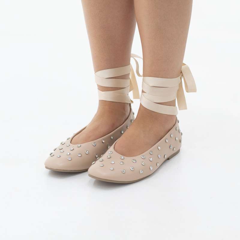 Emma Ballerina Flat tie-up studded flat pump with detachable ribbon