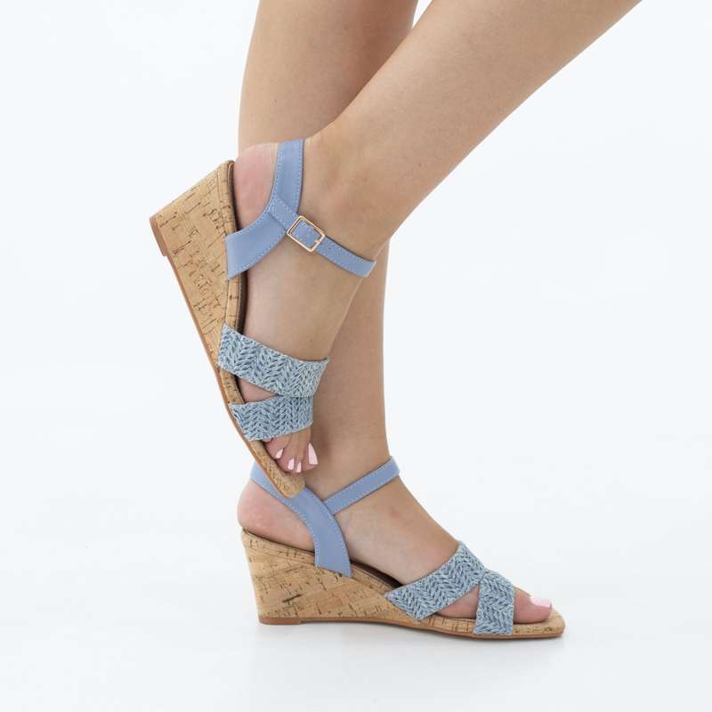 Vinetta sqr toe double band 6cm wedge heel sandal