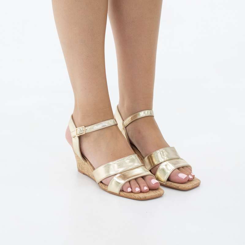 Vinetta sqr toe double band 6cm wedge heel sandal