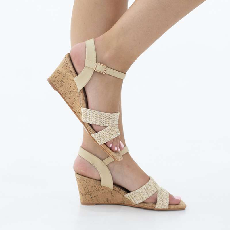Vinetta sqr toe double band 6cm wedge heel sandal