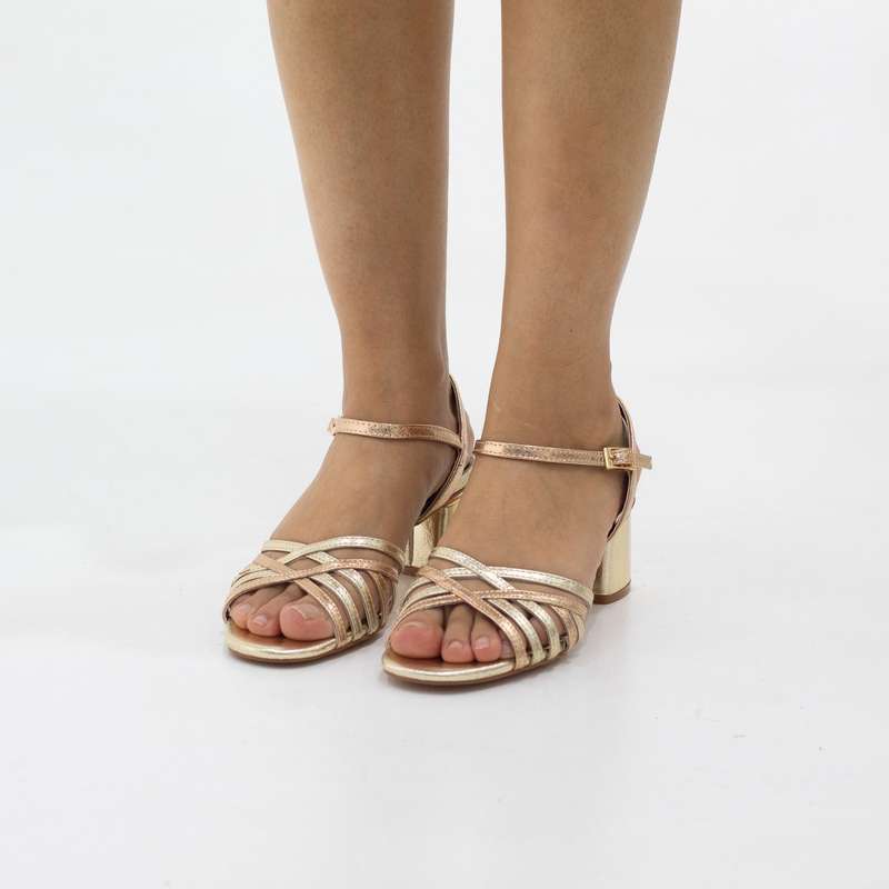 Alara metallic ankle strap 5cm block heel sandal