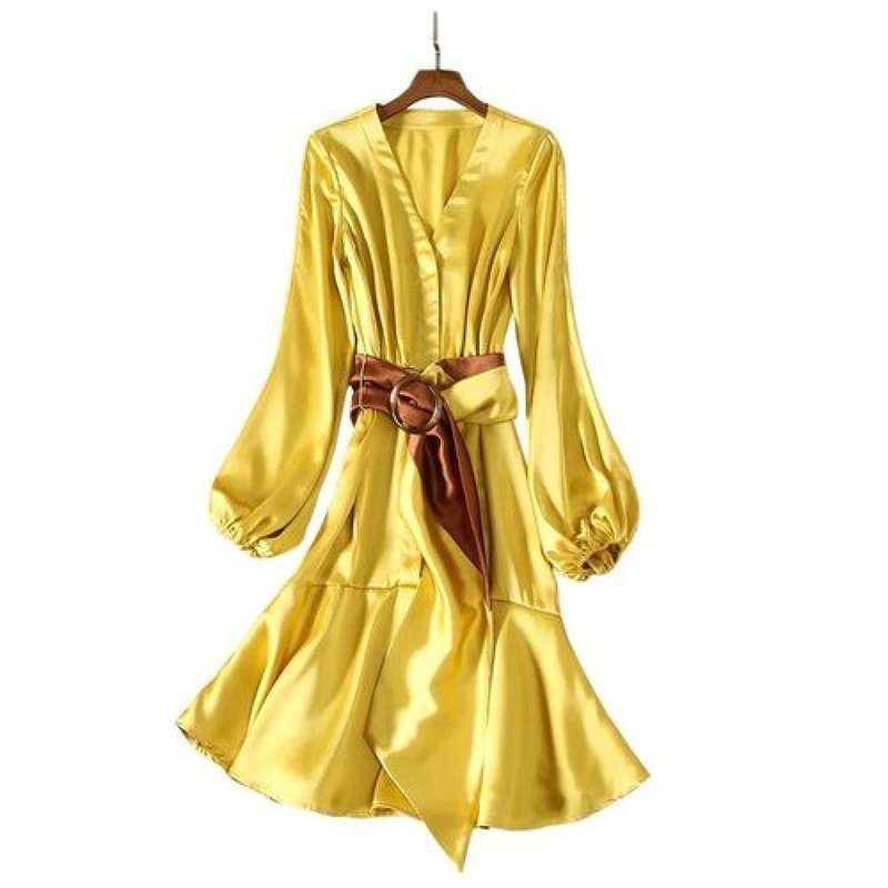 Liam mini french yellow dress with statement belt