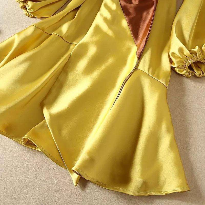 Liam mini french yellow dress with statement belt