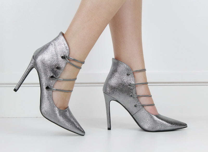 Helen 10cm pointy with 4 elastic belts pewter
