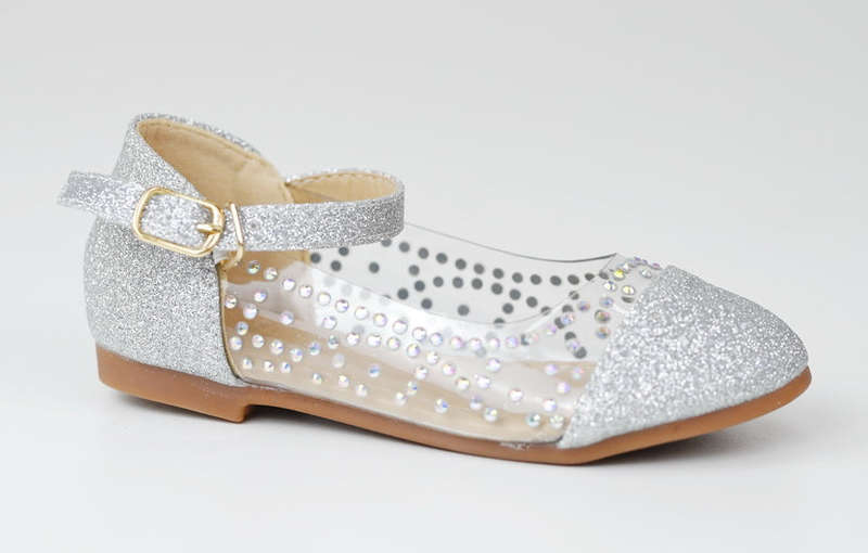 Angel baby girls dress vynl diamante pump silver