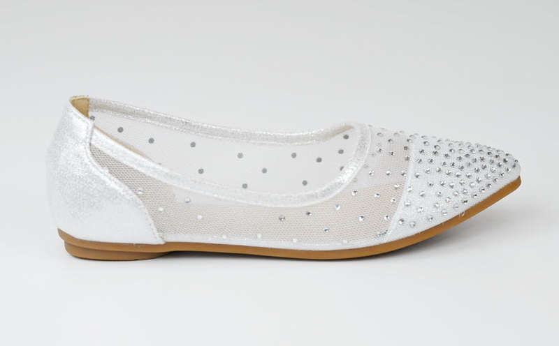 Ziska infant girls dress mesh diamond pointy pump silver