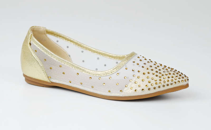 Ziska infant girls dress mesh diamond pointy pump gold