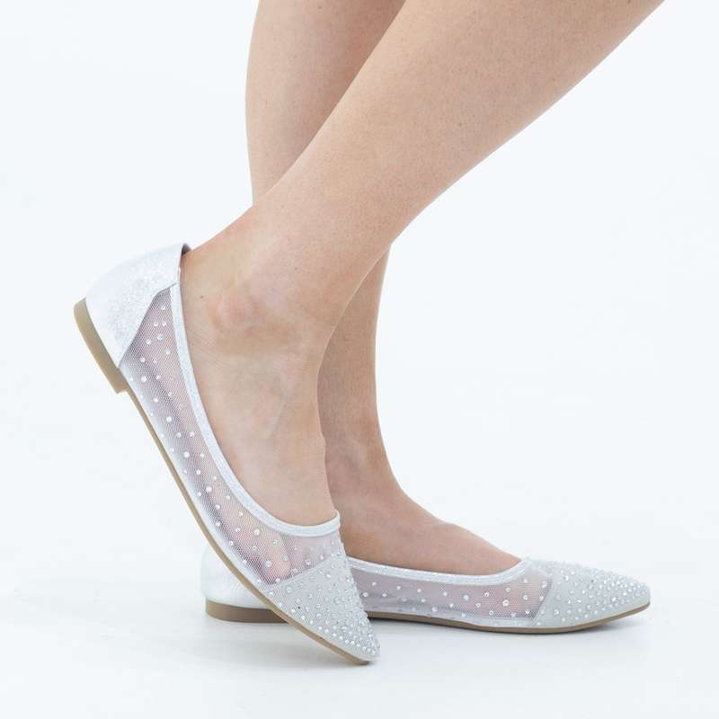Ziska ladies mesh diamond pointy pump silver