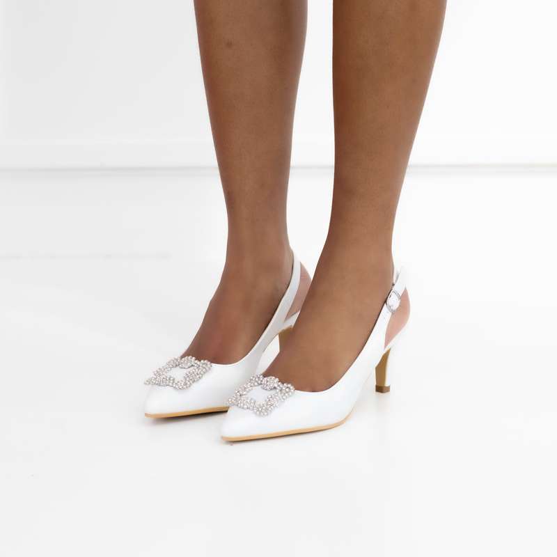 Safia sling back medium heel 6cm with front trim white