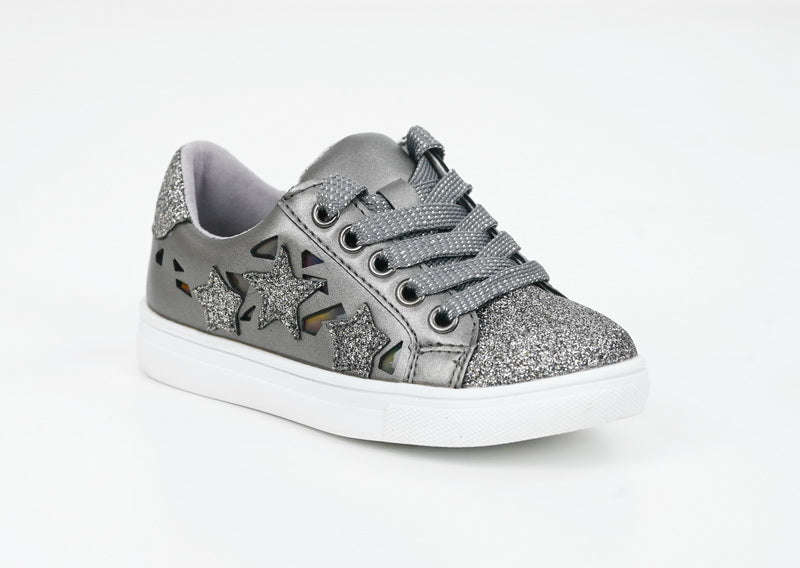 Caris infants lace up glitter sneaker pewter