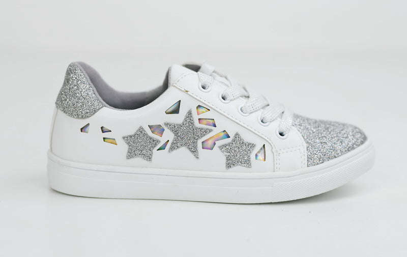 Caris girls lace up glitter sneaker white