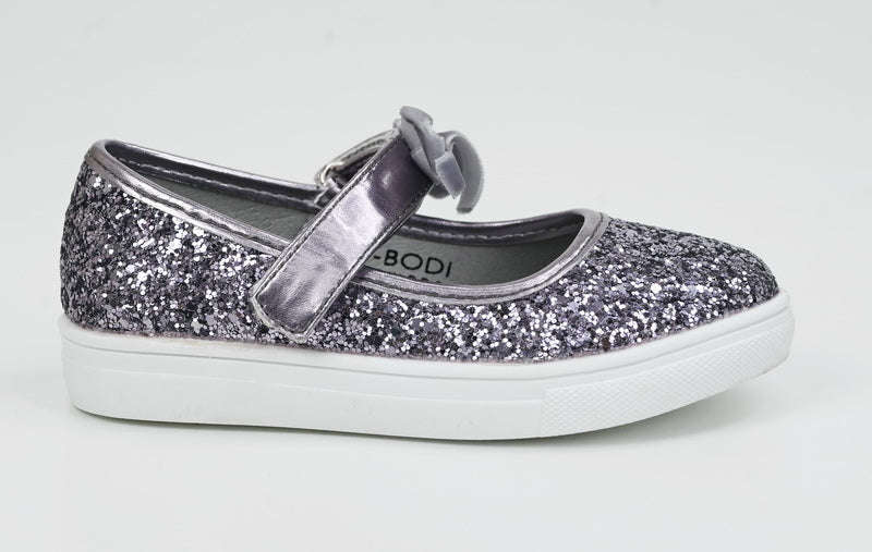 Bodi girls glitter casual with a bow belt pewter