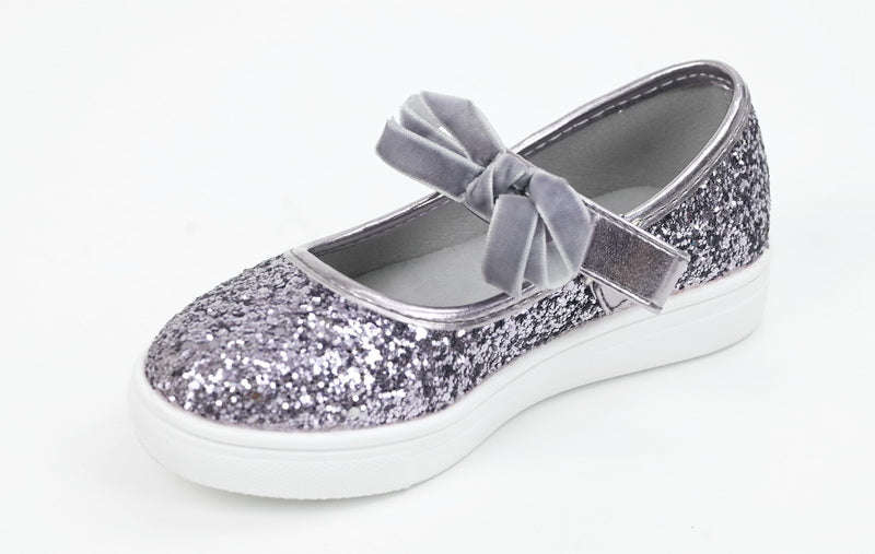 Bodi girls glitter casual with a bow belt pewter