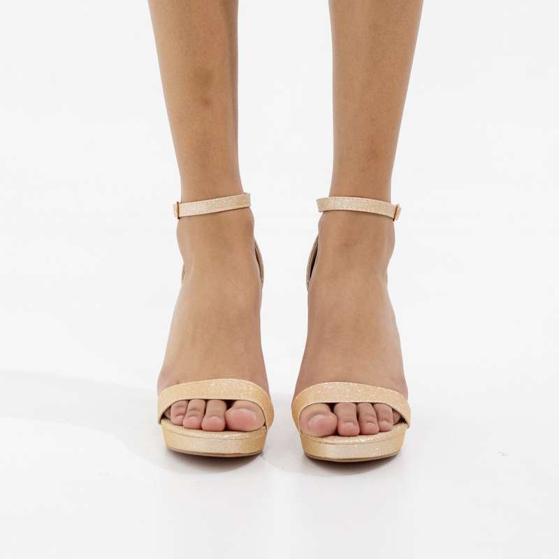 Aditi one band sandal on 9.5cm platform heel champagne