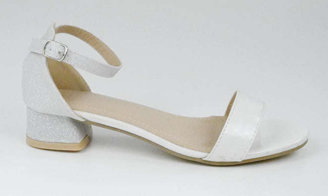 Lafiza girls ankle strap glitter sandal white