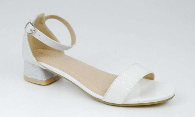 Lafiza girls ankle strap glitter sandal white
