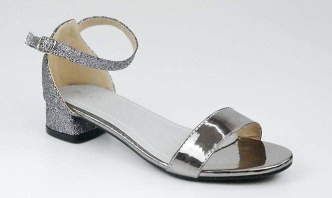 Lafiza girls ankle strap glitter sandal pewter