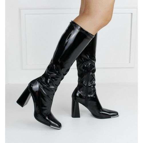 Agota knee high patent boot on 10cm block heel black