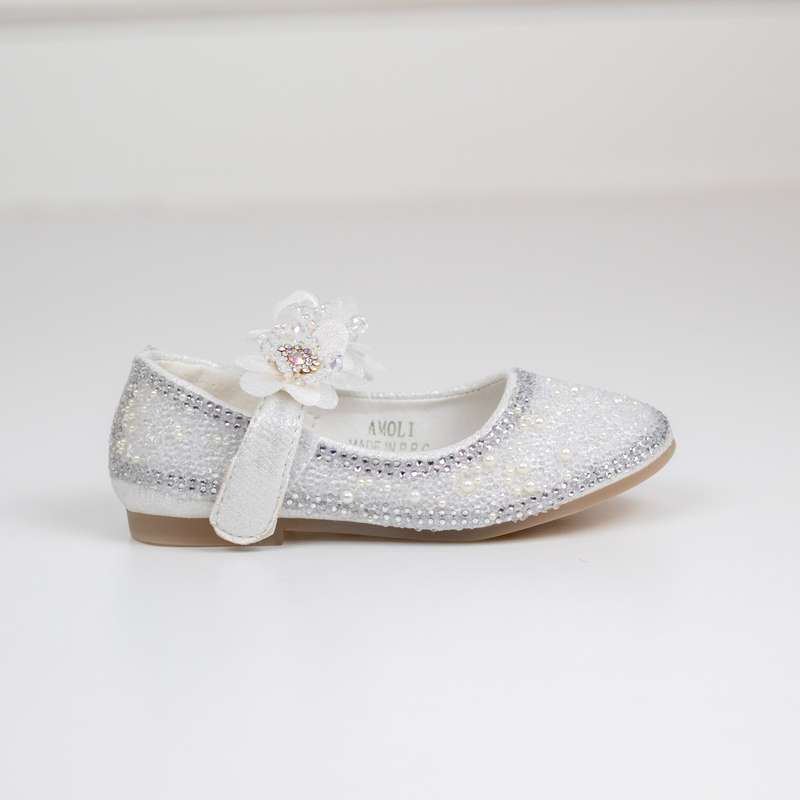 Amoli infant girls diamante upper pump with flower belt white
