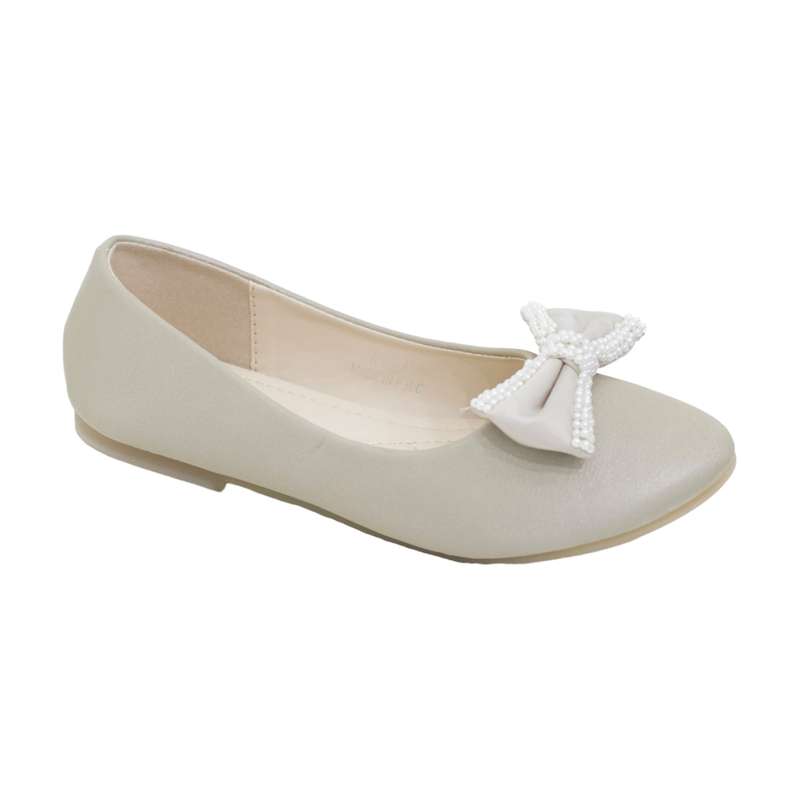 Anura girls pump with doubled pearl lining bow nude