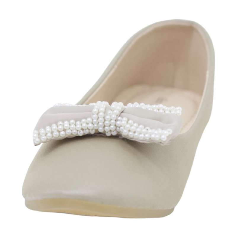 Anura girls pump with doubled pearl lining bow nude