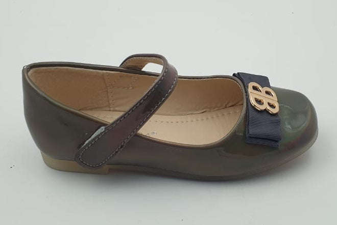 Zelda Infant Girls pump with BB trim pewter