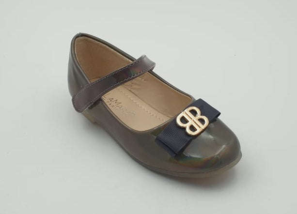 Zelda Infant Girls pump with BB trim pewter