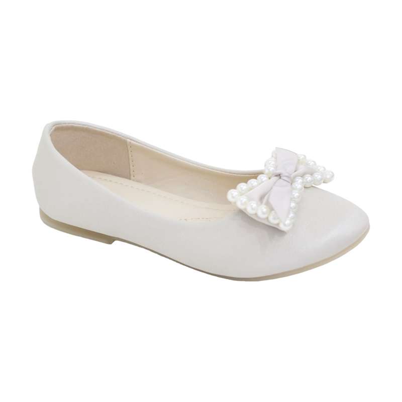 Nitara girls dress pump with a pearls bow nude