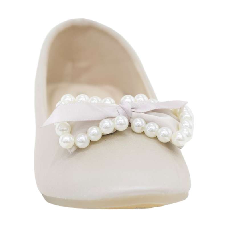 Nitara girls dress pump with a pearls bow nude