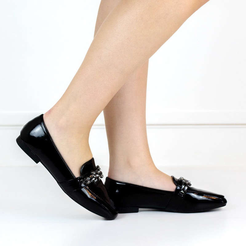 Liana 1.2cm flat heel moc with diamond trim pu black
