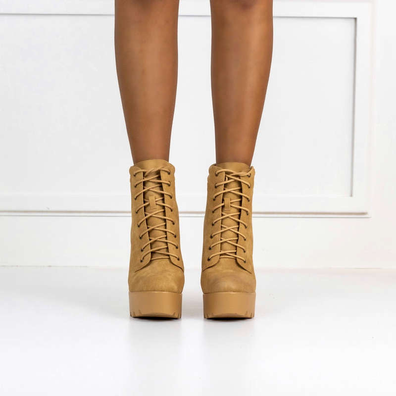 Elloise 10cm heel chunky lace up ankle boot camel