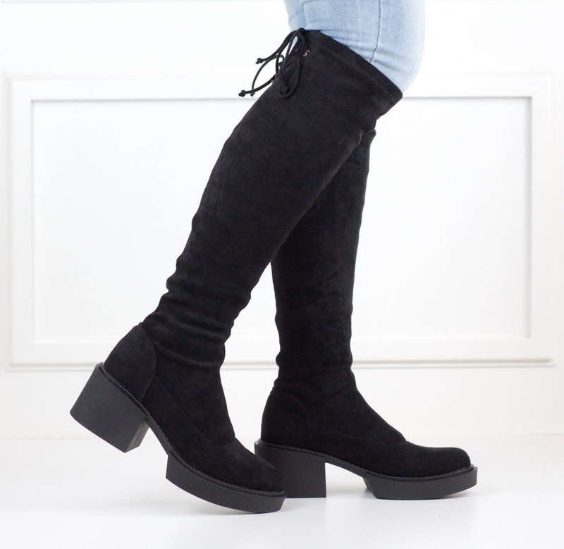 Tiffany knee high chunky side elastic boot black