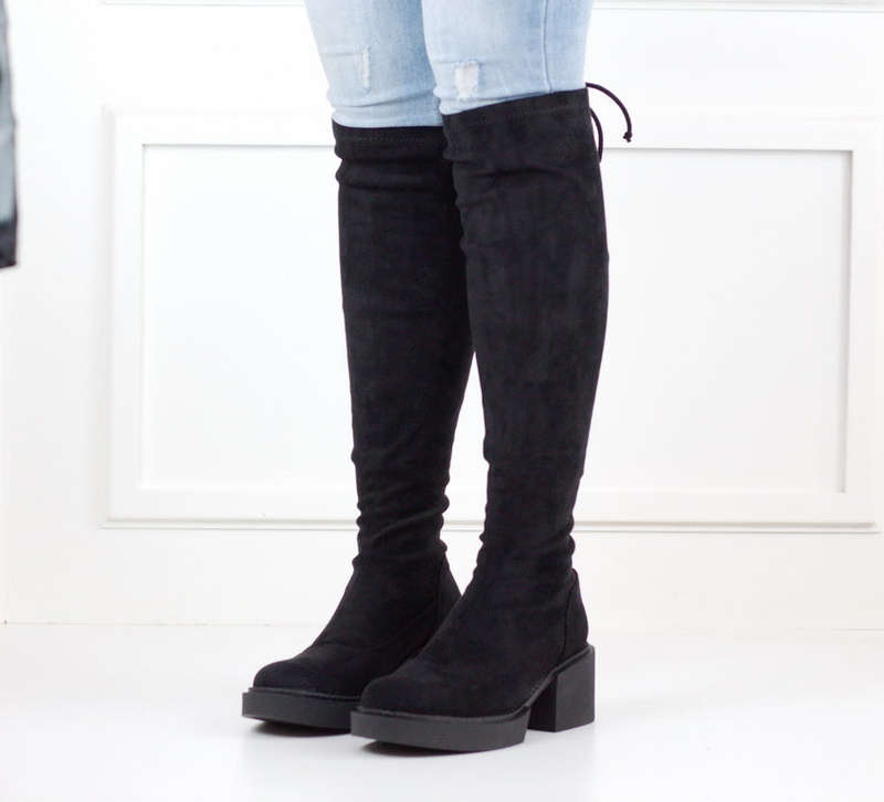 Tiffany knee high chunky side elastic boot black