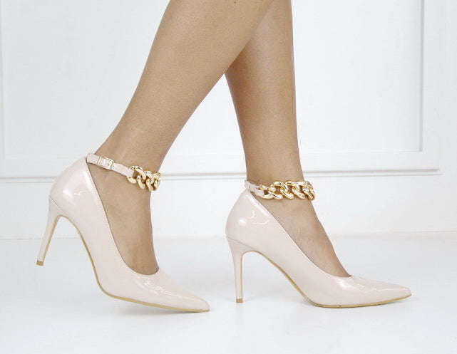 Elvira 9cm heel with chain ankle strap nude