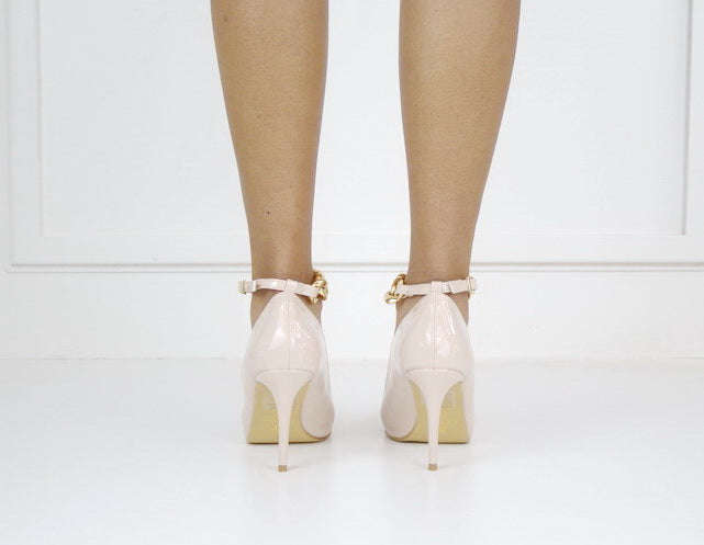 Elvira 9cm heel with chain ankle strap nude