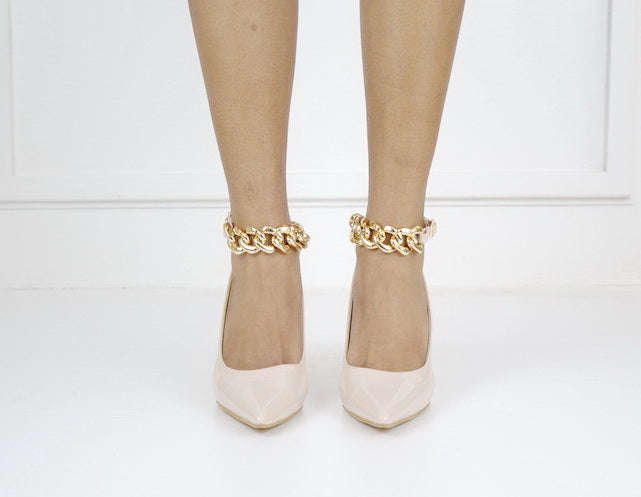 Elvira 9cm heel with chain ankle strap nude