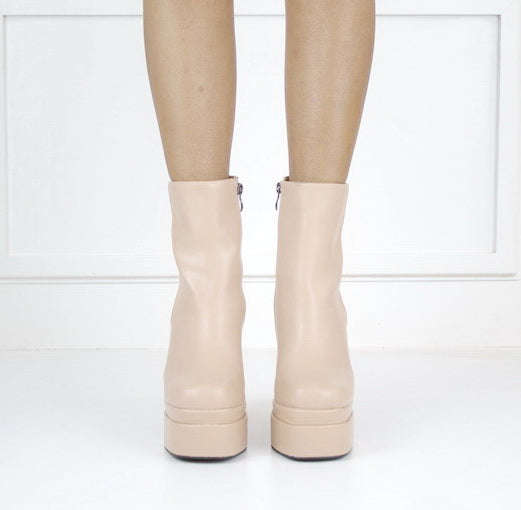 Rosalie platform 14cm heel ankle boot beige
