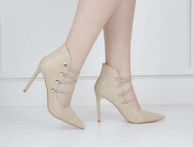 Helen2 shimmer 10cm pointy with 4 elastic belts champagne