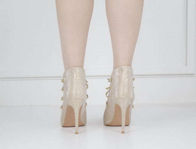 Helen2 shimmer 10cm pointy with 4 elastic belts champagne